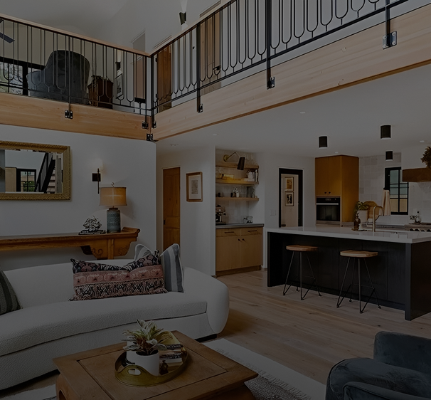 Modern open-concept living room and kitchen.