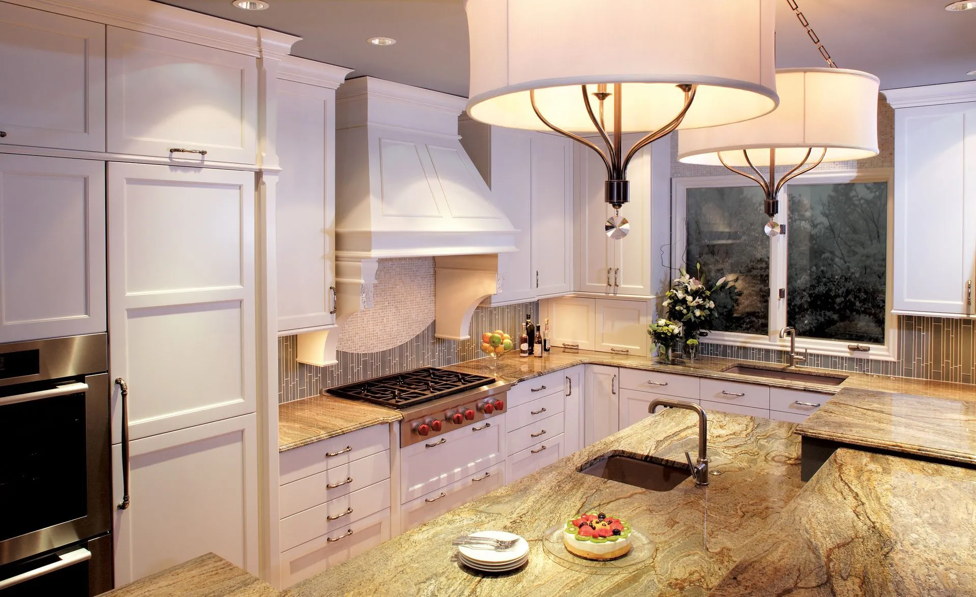 Bright kitchen with large island and lights