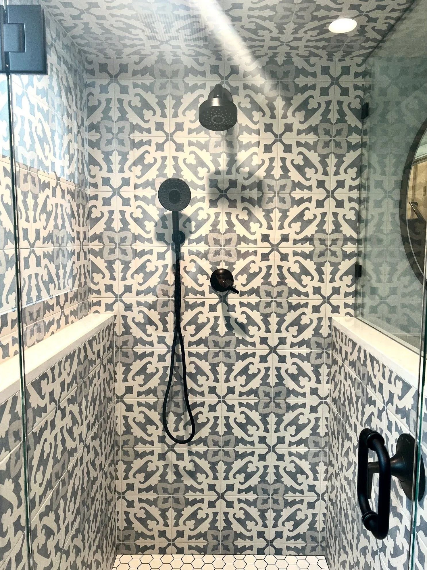 Modern shower design with intricate patterns