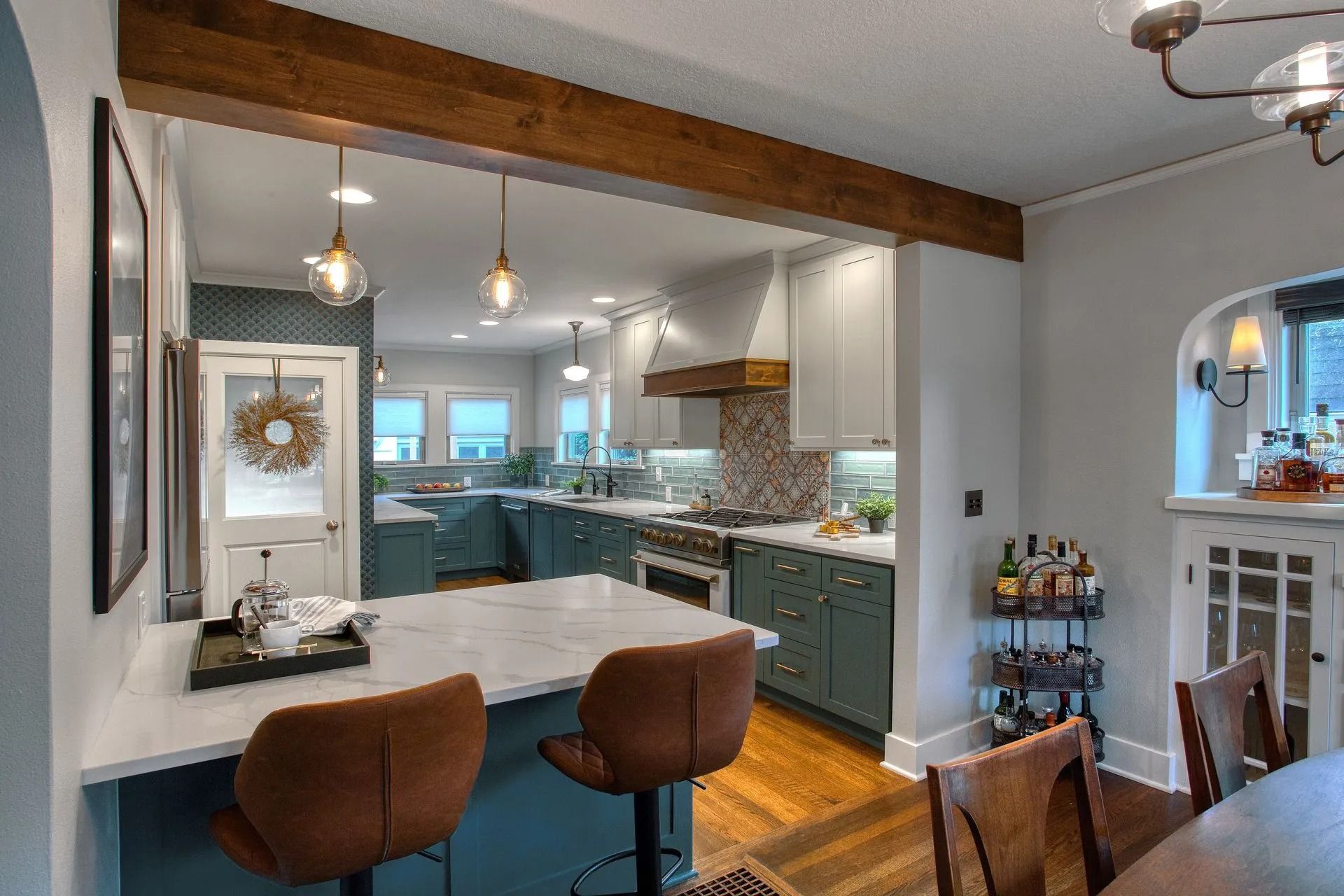 Modern kitchen with blue cabinets