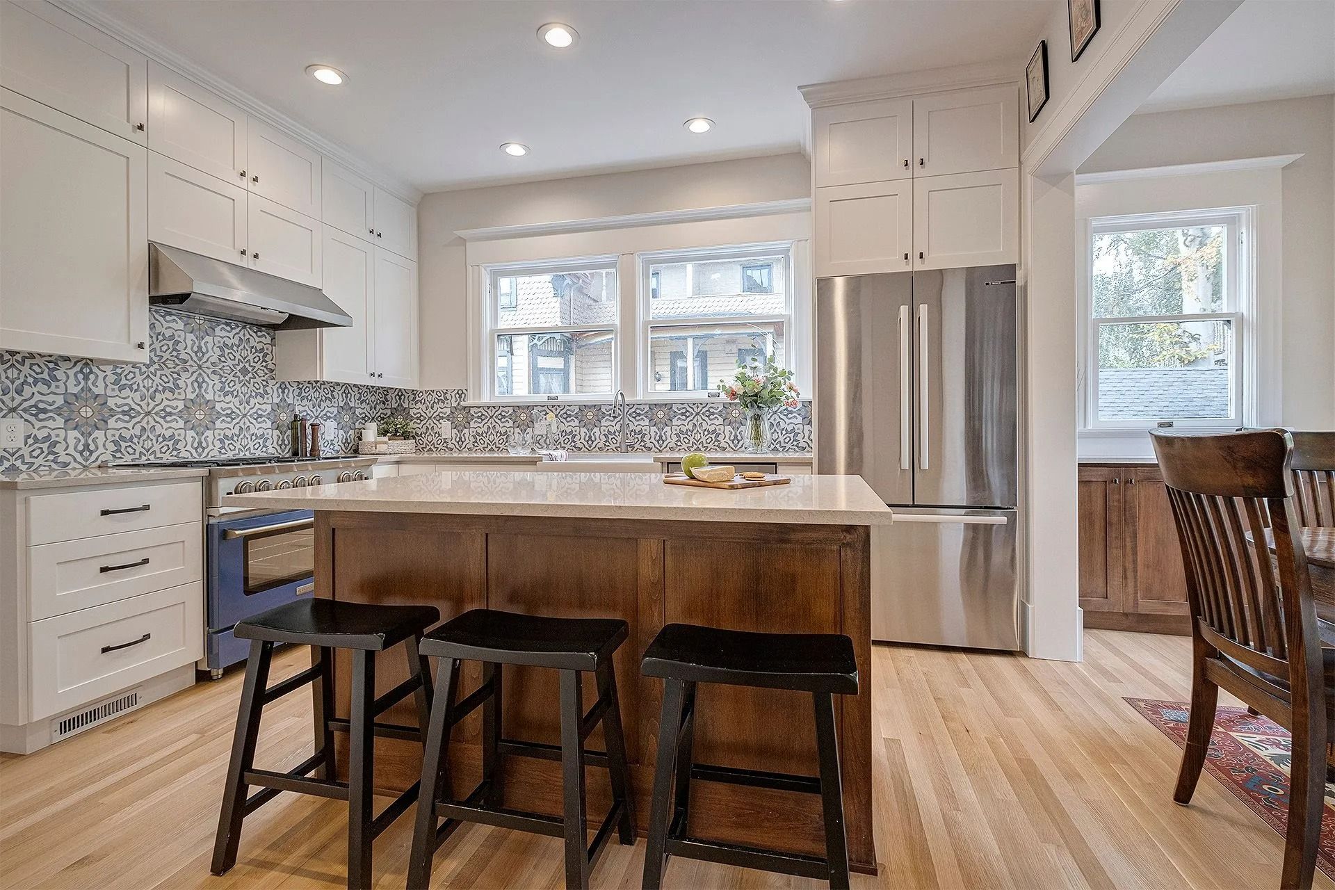 Modern kitchen with island and stools
