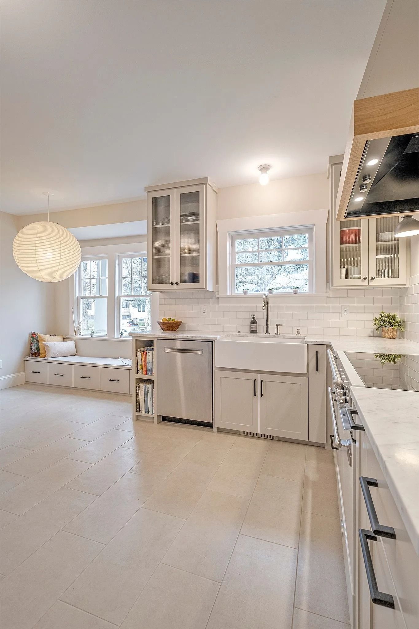 Bright kitchen featuring a window seat.