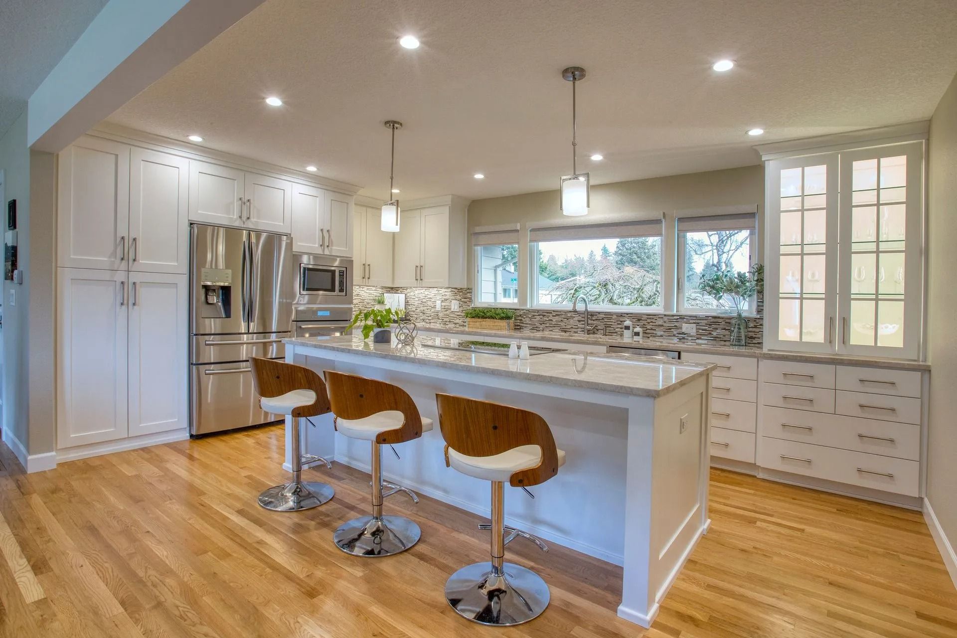 Modern kitchen with island and barstools