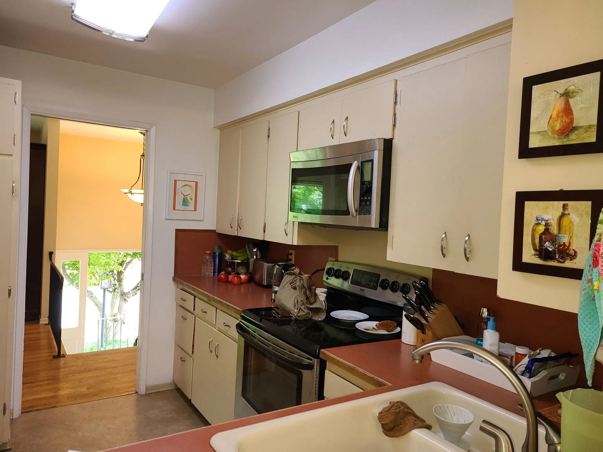 Cozy kitchen with colorful wall art