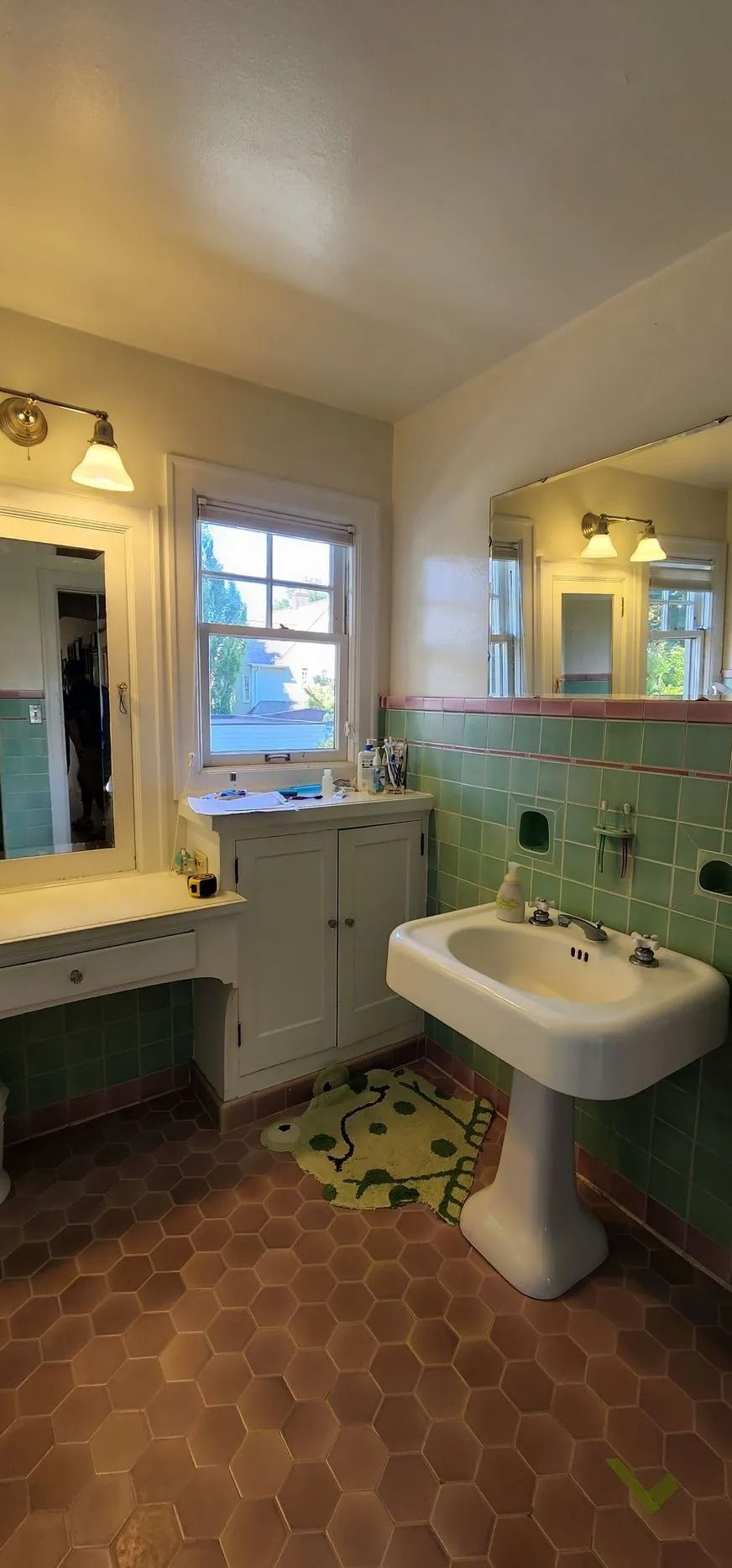 Classic bathroom with hexagonal floor tiles