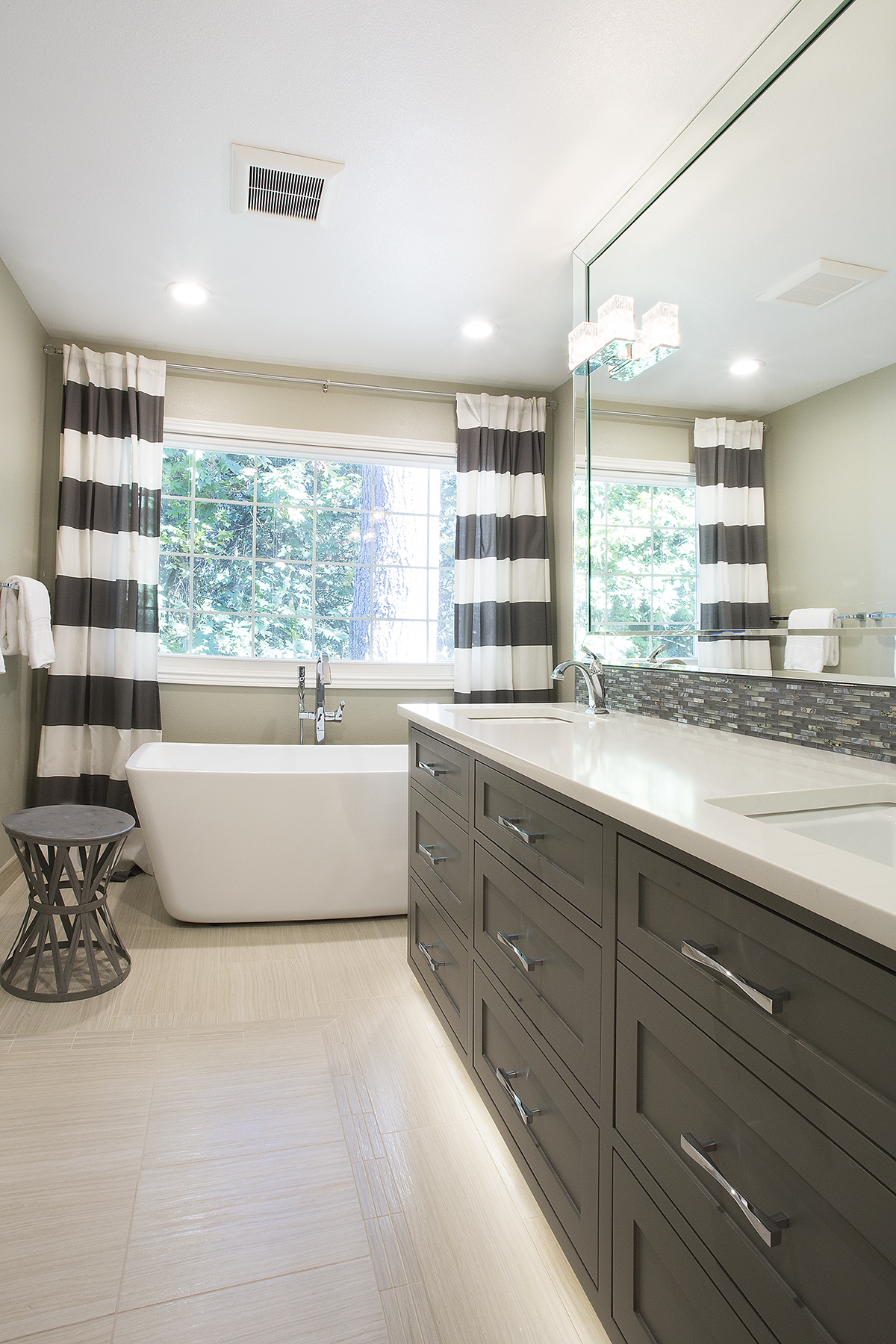 Modern bathroom with freestanding tub and vanity