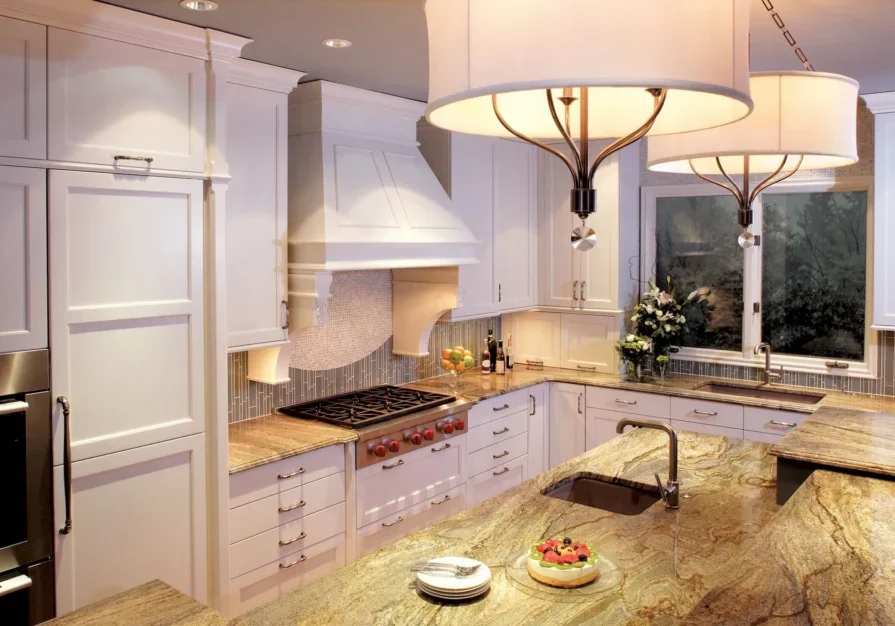 Bright kitchen with large island and lights
